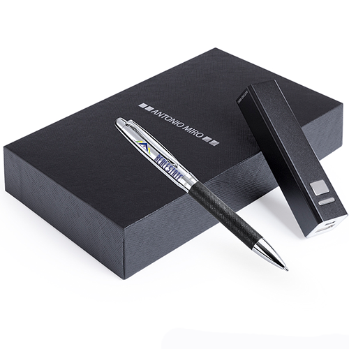 Kugelschreiber Set bedrucken mit Powerbank Antonio Miró - Ema