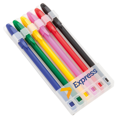 Set mit 6 Kugelschreibern bedrucken bunte Tinte - Eri