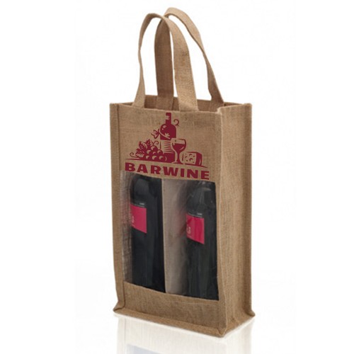 Bedruckte Stofftasche aus laminierter Jute für zwei Flaschen Wein  - Bremen